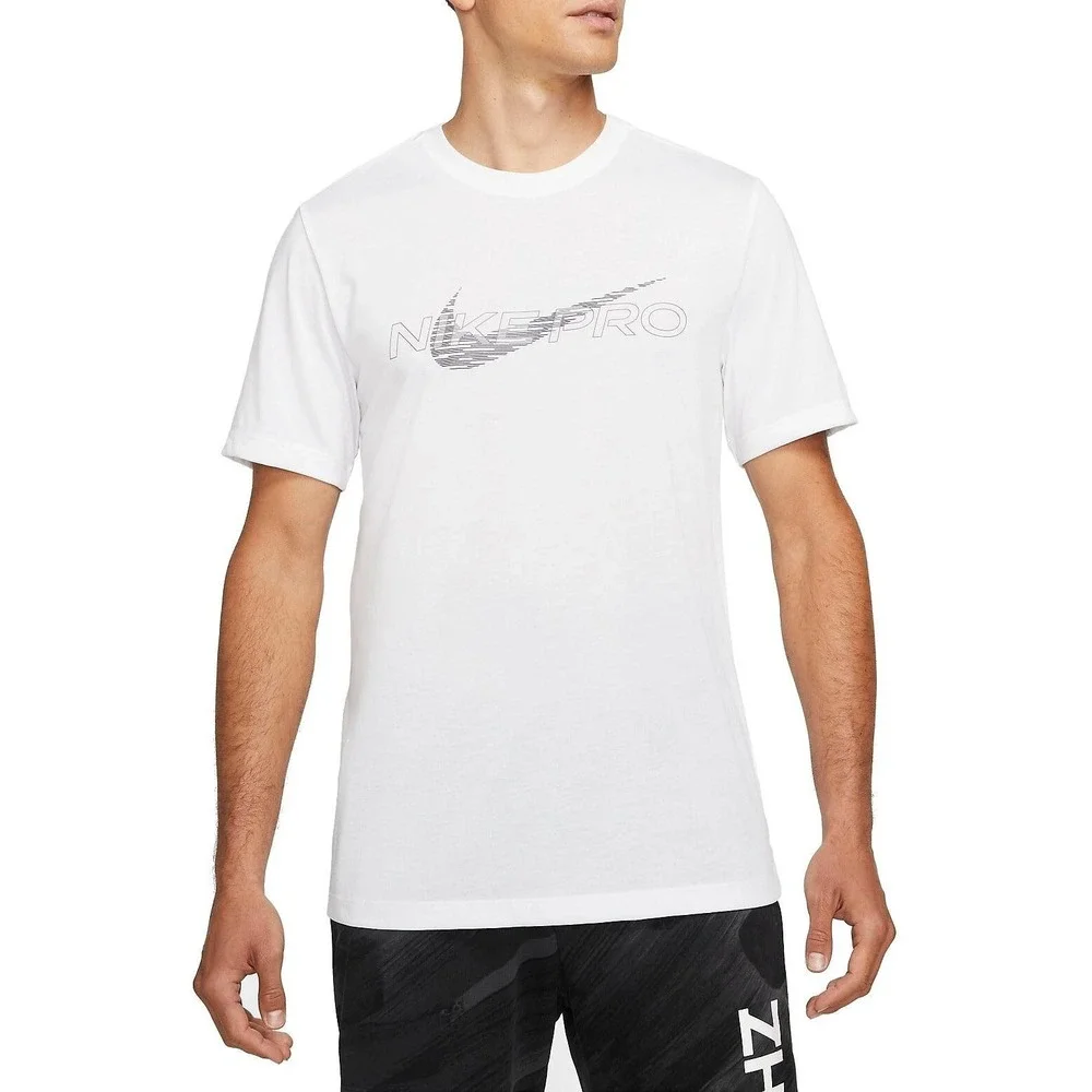 Nike Pro Dri-Fit T-Shirt Men L White Center Swoosh Athletic Training Performance